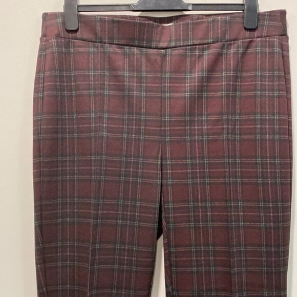 Laura Burgundy Plaid Pull-up Leggings Pants Size 14 - Picture 3 of 12